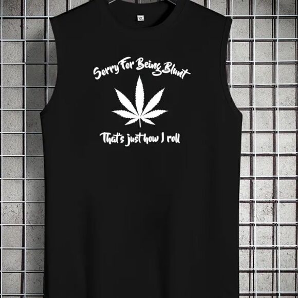NEW! Black Pot Leaf Men's Sleeveless Muscle Shirt Tank Top Blunt Weed Doobie - Picture 1 of 3